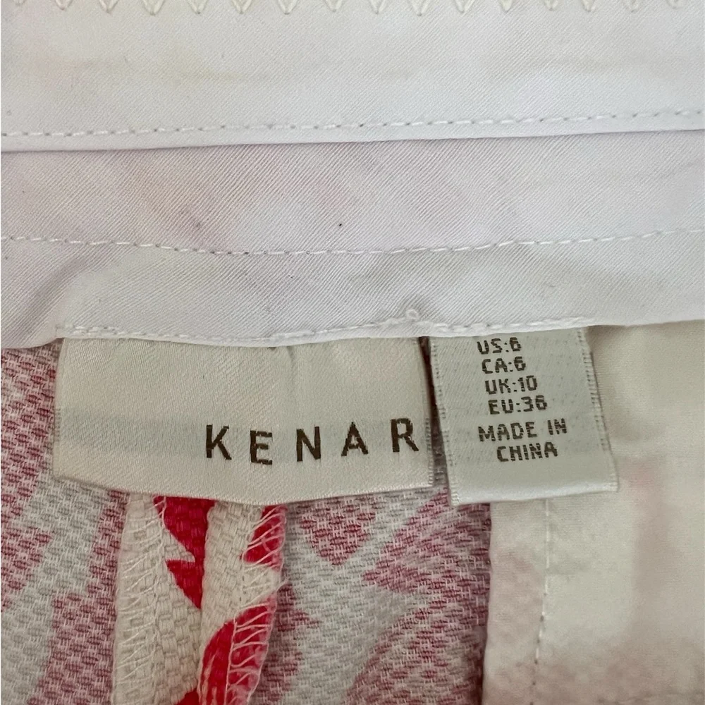 KENAR women’s pink and white floral paisley textured cotton shorts size 6